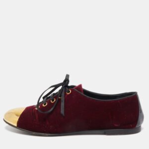 Giuseppe Zanotti Burgundy Velvet Lace Up Loafers Size 37