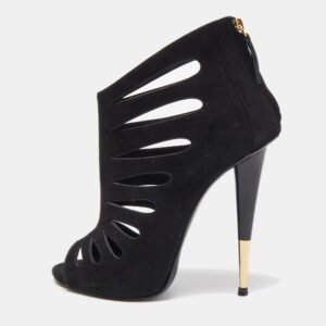 Giuseppe Zanotti Black Suede Cut Out Peep Toe Booties Size 38