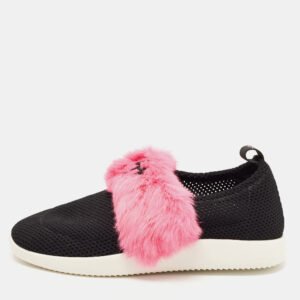 Giuseppe Zanotti Black Knit Fabric and Calfhair Slip on Sneakers Size 37.5