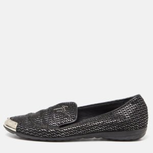 Giuseppe Zanotti Black Glitter Leather Slip On Smoking Slippers Size 37.5