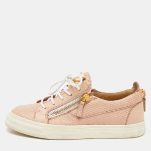 Giuseppe Zanotti Pink Python Embossed Leather Gail Low Top Sneakers Size 38.5