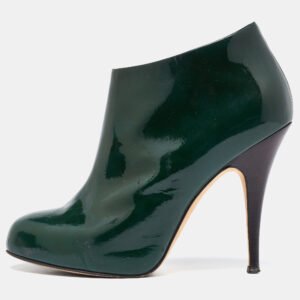 Giuseppe Zanotti Dark Green Patent Leather Ankle Booties Size 38.5
