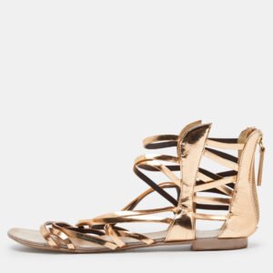 Giuseppe Zanotti Gold Leather Ankle Cuff Flat Sandals Size 38.5