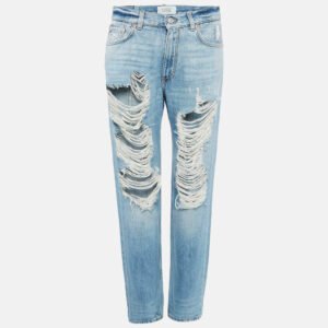 Givenchy Navy Blue Distressed Denim Straight Leg Jeans M Waist 28"