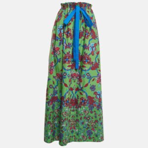 Givenchy Green Floral Printed Cotton Elastic Waist Midi Skirt L