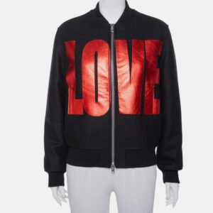 Givenchy Black Wool Love Printed Bomber Jacket M