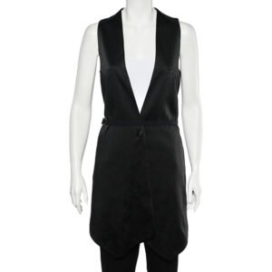 Givenchy Black Two Tone Sateen Belted Asymmetric Hem Vest M