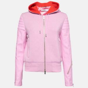 Givenchy Pink Neoprene & Leather Zip Front Hoodie M