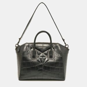 Givenchy Black Croc Embossed Leather Medium Antigona Satchel