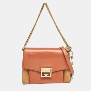 givenchy brown/orange leather and suede small gv3 shoulder bag