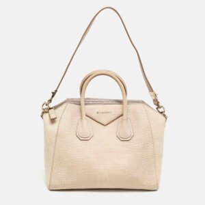 Givenchy Light Beige Croc Embossed Suede Medium Antigona Satchel
