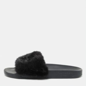 Givenchy Black Mink Fur Flat Slides Size 41