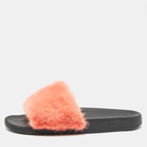 Givenchy Orange/Black Mink Fur and Rubber Pool Flat Slides Size 41