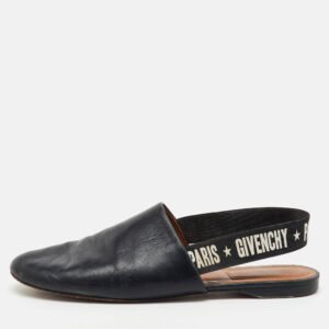 Givenchy Black Leather Rivington Logo Slingback Flats Size 37