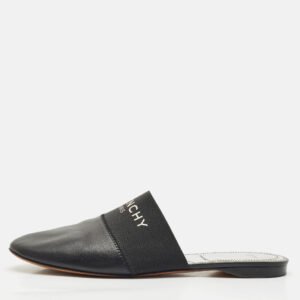 Givenchy Black/Silver Leather Bedford Flat Mules Size 39