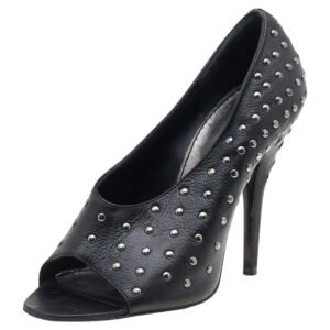 Givenchy Black Leather Studded Open Toe Pumps Size 37