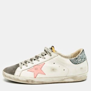 Golden Goose Silver/White Leather and Suede Superstar Low Top Sneakers Size 42
