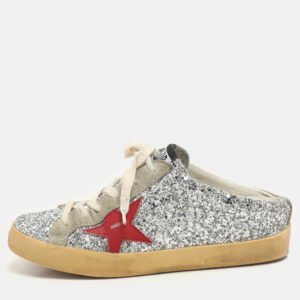 Golden Goose Silver Glitter and Suede Superstar Mule Sneakers Size 36
