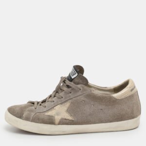 Golden Goose Taupe Suede and Lizard Embossed Superstar Low Top Sneakers Size 42