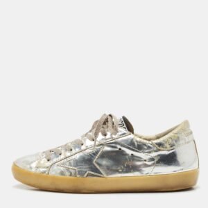 Golden Goose Silver  Leather Superstar Low Top Sneakers Size 39