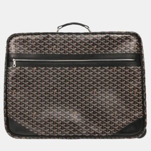 Goyard Black Leather and Canvas Rolling Trunk Suitcase Bag