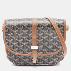 Goyard Brown Black Coated Canvas Leather Belvedere PM Shoulder Bag