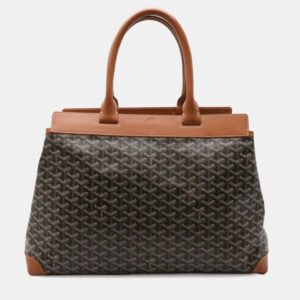 Goyard Bellechasse MM Goyardine Black/Brown Coated Canvas Leather Tote Bag