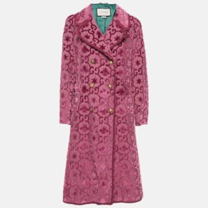 Gucci Dark Amarant Bee Stars Velvet Martingale Coat M