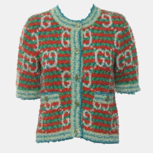 Gucci Multicolor Cotton, Polyamide Maxi Gg Knit Cardigan S