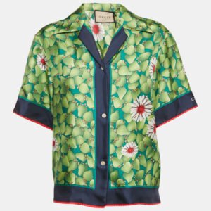 gucci green strawberries silk short sleeve shirt s