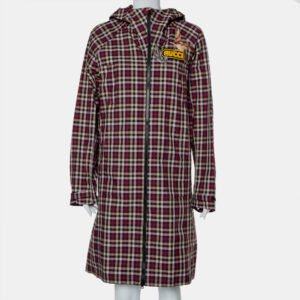 Gucci Multicolor Plaid Canvas Zipper Front Hooded Coat S