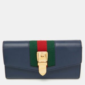 Gucci Blue Leather Sylvie Continental Wallet