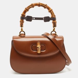Gucci Brown Leather Small Bamboo 1947 Top Handle Bag