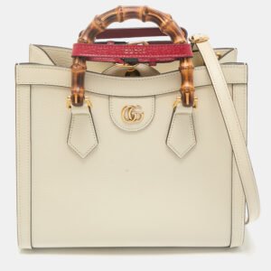 Gucci Off White Leather Small Bamboo Diana Tote