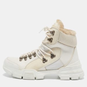 Gucci White Canvas and Leather Flashtrek High Top Sneakers Size 39