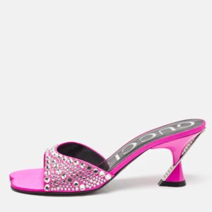 gucci pink satin galactica crystal embellished slide sandals size 37