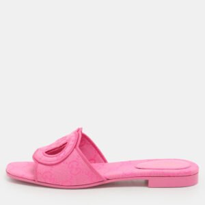 Gucci Pink interlocking G Canvas Flat Slides Size 36
