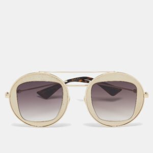 Gucci Gold Tone/Brown Gradient GG0105S Round Sunglasses
