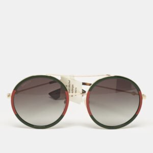 Gucci Gold Tone/Green Gradient GG0061S Web Round Sunglasses