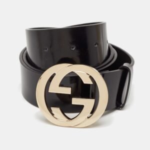 Gucci Black Patent Leather Interlocking G Buckle Belt 95CM