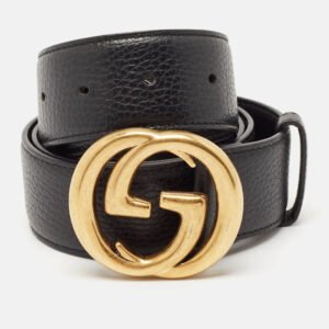 Gucci Black Leather GG Marmont Buckle Belt 95CM
