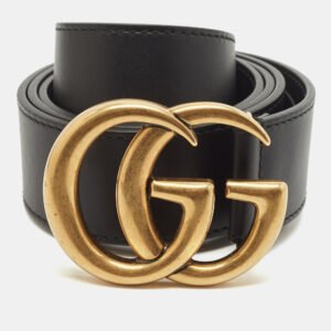 gucci black leather gg marmont wide buckle belt 95cm