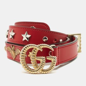 Gucci Red Leather GG Torchon Embellished Buckle Belt 75CM