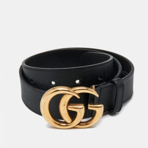 Gucci Black Leather GG Marmont Buckle Belt 70CM
