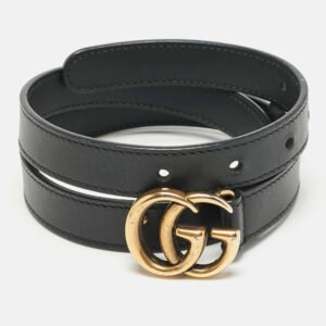 Gucci Black Leather GG Marmont Slim Belt 70CM