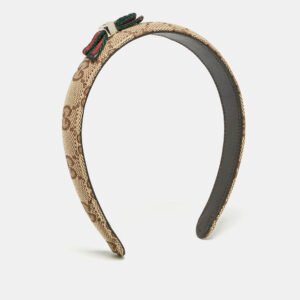 Gucci Brown Logo Canvas Bow Detail Head Band