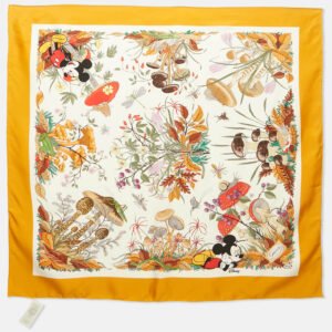 Gucci x Disney Yellow/Ivory Printed Silk Square Scarf