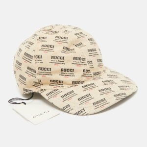 Gucci Beige Stamp Print Linen Blend Baseball Cap M