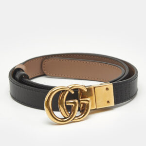 Gucci Beige/Black Leather GG Marmont Slim Reversible Belt 75CM