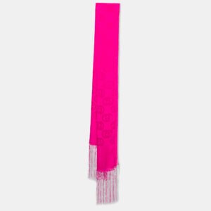 Gucci Fuchsia Pink GG Pattern Silk Fringed Stole